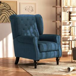 Rackhams Accent Armchair Retro Tufted Club Wood Fabric - Blue