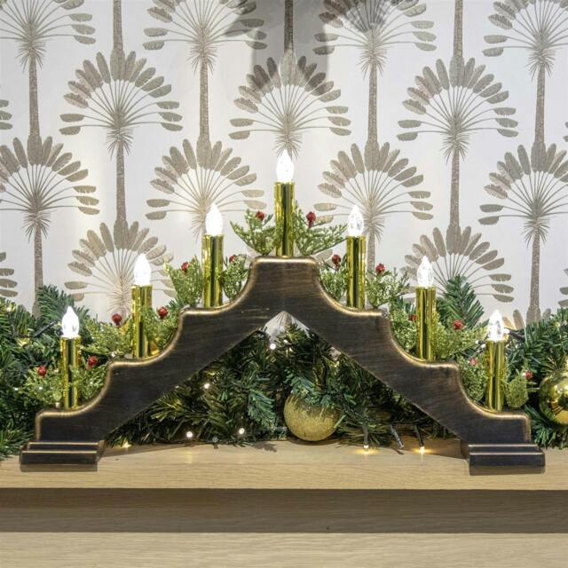 Rackhams 5cm Christmas Candle Bridge with 7 Warm LED Candles, Bronze Metallic Finish - image 1