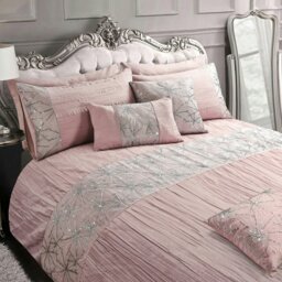 Rackhams Marini Crinkle Sequin Pleated Duvet Cover & Pillowcase Set - Pink - Single