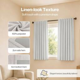 Rackhams 100% Blackout Curtains Thermal Linen Look Ready Made 46x54 in Light Grey - thumbnail 6