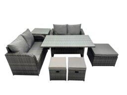 Rackhams Wicker PE Rattan Garden Outdoor Furniture Set Love Sofa Dining Table Sets with 3 Stools Side Table Dark Grey Mixed - thumbnail 2