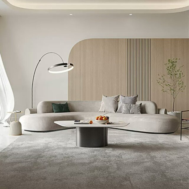 Rackhams Cosima Grey Four Seater, Five Seater Curved Sofa, Long Sofa Suedue - Curved Sofa 330cm / 250cm - Right Hand Facing - image 1