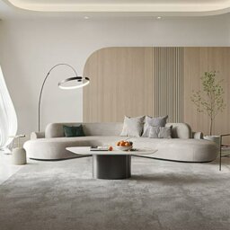 Rackhams Cosima Grey Four Seater, Five Seater Curved Sofa, Long Sofa Suedue - Curved Sofa 330cm / 250cm - Right Hand Facing - thumbnail 1
