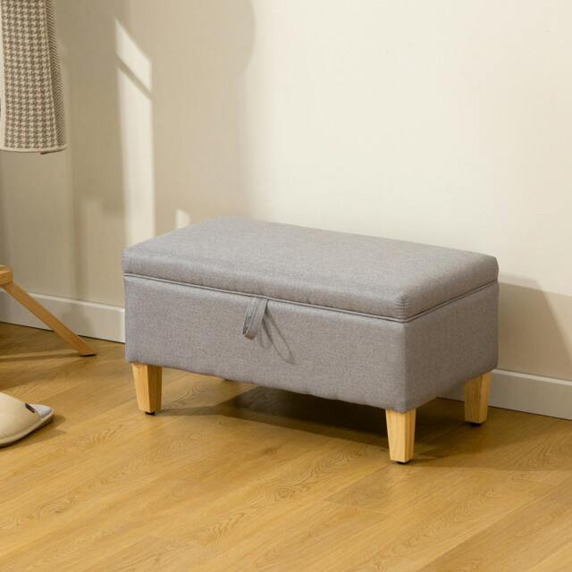 Rackhams Linen Storage Ottoman Storage Box with Rubberwood Legs, Light Grey - Light Grey - 1 - Storage Ottoman - image 1