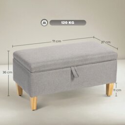 Rackhams Linen Storage Ottoman Storage Box with Rubberwood Legs, Light Grey - Light Grey - 1 - Storage Ottoman - thumbnail 4