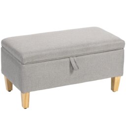 Rackhams Linen Storage Ottoman Storage Box with Rubberwood Legs, Light Grey - Light Grey - 1 - Storage Ottoman - thumbnail 3