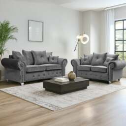 Rackhams Zoey Grey Plush Velvet Sofa Suite