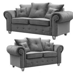 Rackhams Zoey Grey Plush Velvet Sofa Suite - thumbnail 2