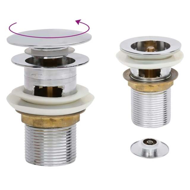 Rackhams Push Drain with Overflow Function Chrome 6.4x6.4x9.1 cm