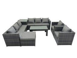 Rackhams Garden Rattan Outdoor Furniture Set 9 Seater Patio Corner Sofa Oblong Coffee Table with Chair Big Stool Side Table Dark Grey - thumbnail 2