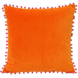 Rackhams Velvet Pompom Cushion Cover - Orange/Fuchsia - 45x45cm - Orange/Fuchsia - 100% Cotton