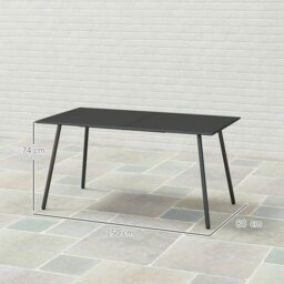 Rackhams Garden Table for 6 Person with Slat Top, Steel Frame, Black - Black - Steel - 150L x 80W x 74Hcm - thumbnail 5