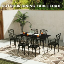 Rackhams Garden Table for 6 Person with Slat Top, Steel Frame, Black - Black - Steel - 150L x 80W x 74Hcm - thumbnail 3
