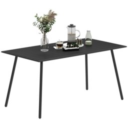 Rackhams Garden Table for 6 Person with Slat Top, Steel Frame, Black - Black - Steel - 150L x 80W x 74Hcm - thumbnail 2