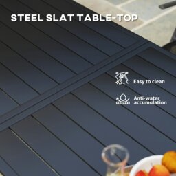 Rackhams Garden Table for 6 Person with Slat Top, Steel Frame, Black - Black - Steel - 150L x 80W x 74Hcm - thumbnail 4