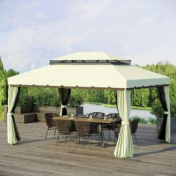 Rackhams 4 x 3 m Aluminum Garden Gazebo, Double Roof Outdoor Gazebo Canopy Shelter with Netting & Curtains for Garden, Lawn, Backyard and Deck, Cream - thumbnail 2