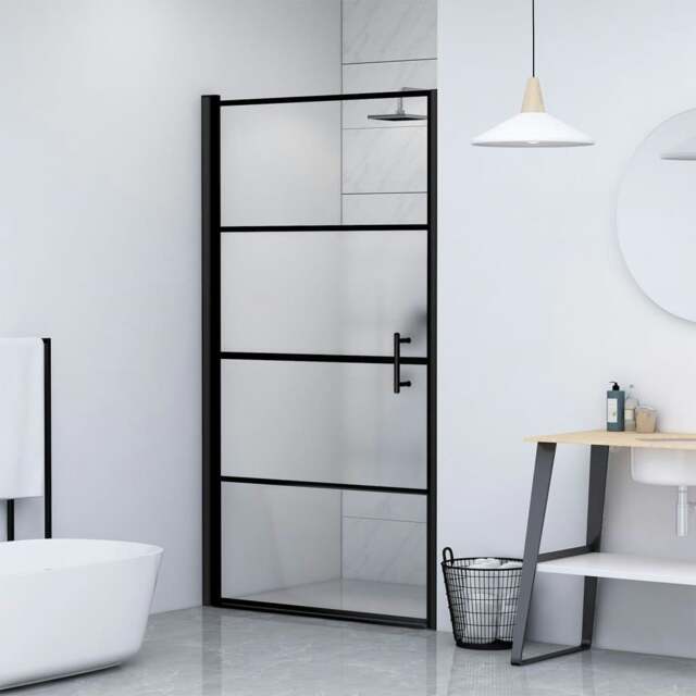 Rackhams Shower Door 100x178 cm Half Frosted Tempered Glass Black