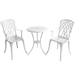Rackhams OSHOWA Luxurious Garden and Patio Table and 2 Large Chairs with Armrests Cast Aluminium Bistro Set - White - thumbnail 1