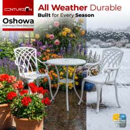 Rackhams OSHOWA Luxurious Garden and Patio Table and 2 Large Chairs with Armrests Cast Aluminium Bistro Set - White - thumbnail 5