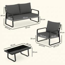 Rackhams 4 Piece Garden Furniture Set, Outdoor Sofa Set, Black - Polyester covers, water resistant - 280.0 cm - Metal, Polyester, Tempered Glass - thumbnail 3