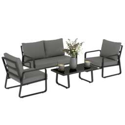 Rackhams 4 Piece Garden Furniture Set, Outdoor Sofa Set, Black - Polyester covers, water resistant - 280.0 cm - Metal, Polyester, Tempered Glass - thumbnail 2