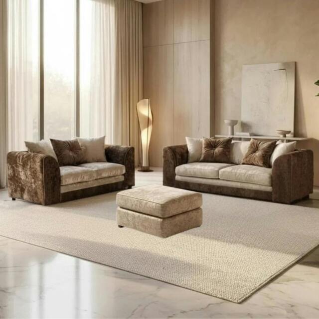 Rackhams Bella Living Room Furniture Range - Brown & Mink - 3 + 2 + Footstool - image 1