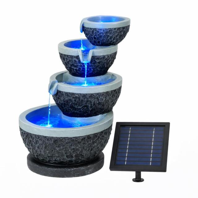 Rackhams Solar Water Feature – Tiered Cascade Waterfall Fountain with LED Lights & Battery Backup - image 1
