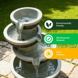 Rackhams Solar Water Feature – Tiered Cascade Waterfall Fountain with LED Lights & Battery Backup - thumbnail 4