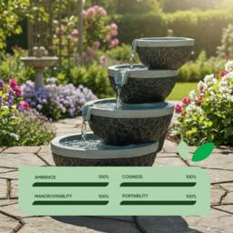 Rackhams Solar Water Feature – Tiered Cascade Waterfall Fountain with LED Lights & Battery Backup - thumbnail 6