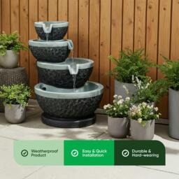 Rackhams Solar Water Feature – Tiered Cascade Waterfall Fountain with LED Lights & Battery Backup - thumbnail 3