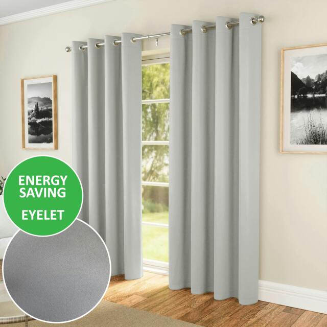 "Rackhams Nightfall  Plain Supersoft Thermal Room Darkening Eyelet Curtain - Pair for Living Room & Bedrooms - 90"" (229cm) Width x 90"" (229cm) Drop - Grey" - image 1