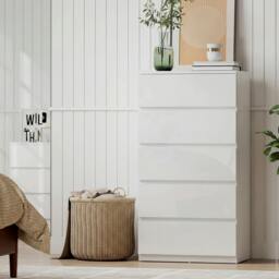 Rackhams Bedroom Chest of Drawers, Dresser - 5 - High Gloss White - 55 x 34 x 100cm