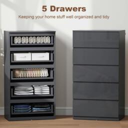 Rackhams Bedroom Chest of Drawers, Dresser - 5 - High Gloss White - 55 x 34 x 100cm - thumbnail 5