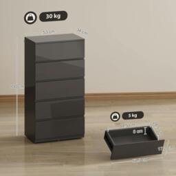 Rackhams Bedroom Chest of Drawers, Dresser - 5 - High Gloss White - 55 x 34 x 100cm - thumbnail 4