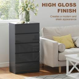 Rackhams Bedroom Chest of Drawers, Dresser - 5 - High Gloss White - 55 x 34 x 100cm - thumbnail 6