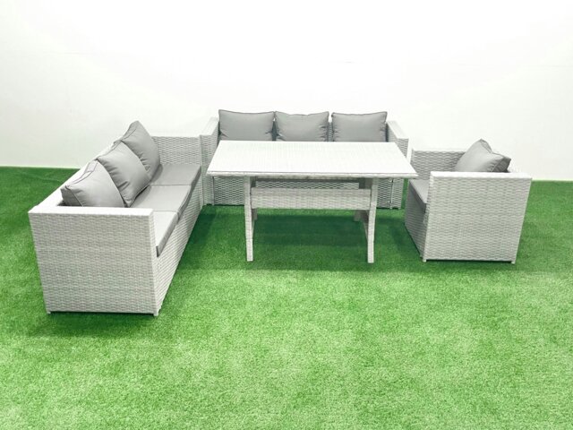 Rackhams 4 Pieces Outdoor Rattan Sofa Set with Cushions Patio Garden Furniture Sets with Armchair Dining Table Light Grey Mixed - image 1