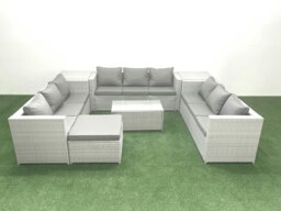 Rackhams Rattan Garden Outdoor Furniture Set 10 Seater Garden Sofa Coffee Table Set with Big Footstool 2 Side Tables Light Grey Mixed - thumbnail 2
