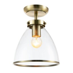 Rackhams Industrial Style Antique Brass Ceiling Lamp Fitting with Transparent Glass Shade - thumbnail 2