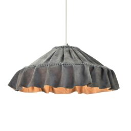 Rackhams Shabby Chic Grey Folded Hanging Velvet Fabric Pendant Lighting Shade