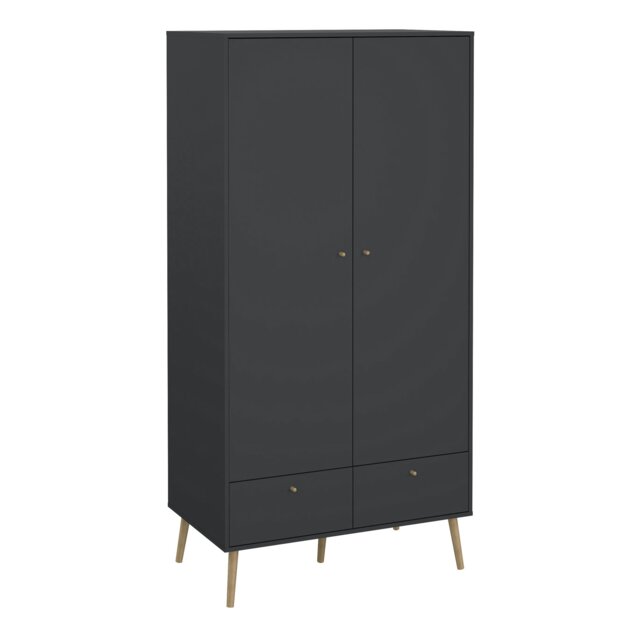 Rackhams Cumbria Wardrobe with 2 Doors + 2 Drawers Dark Grey - Grey - Malemine - 1 - image 1