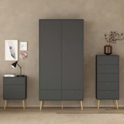 Rackhams Cumbria Wardrobe with 2 Doors + 2 Drawers Dark Grey - Grey - Malemine - 1 - thumbnail 6