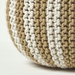Rackhams Off White and Linen Knitted Pouffe Striped Footstool - 35 x 40 cm - thumbnail 4