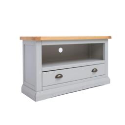Rackhams Loreo Light Grey 1 Drawer TV Cabinet Brass Cup Handle - Light Grey - thumbnail 2
