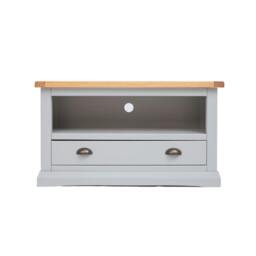 Rackhams Loreo Light Grey 1 Drawer TV Cabinet Brass Cup Handle - Light Grey - thumbnail 1