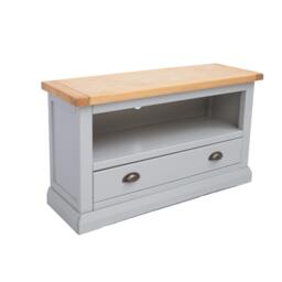 Rackhams Loreo Light Grey 1 Drawer TV Cabinet Brass Cup Handle - Light Grey - thumbnail 3