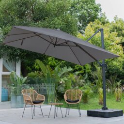 Rackhams 3 x 3 m Square Cantilever Parasol Light Grey Outdoor Hanging Umbrella for Garden and Patio - Parasol + Cross Base + Square Water Tank - Charoal - thumbnail 1