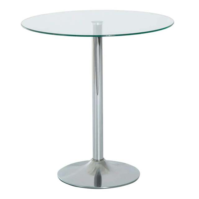 Rackhams Round Dining Table, Modern Dining Room Table with Tempered Glass Top, Steel Base, Space Saving Small Bar Table - Silver - image 1