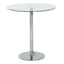 Rackhams Round Dining Table, Modern Dining Room Table with Tempered Glass Top, Steel Base, Space Saving Small Bar Table - Silver - thumbnail 1