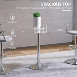 Rackhams Round Dining Table, Modern Dining Room Table with Tempered Glass Top, Steel Base, Space Saving Small Bar Table - Silver - thumbnail 5