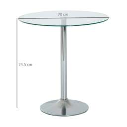 Rackhams Round Dining Table, Modern Dining Room Table with Tempered Glass Top, Steel Base, Space Saving Small Bar Table - Silver - thumbnail 3